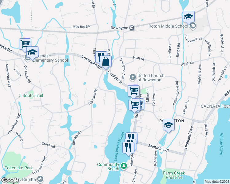 map of restaurants, bars, coffee shops, grocery stores, and more near 1 Cudlipp Street in Norwalk
