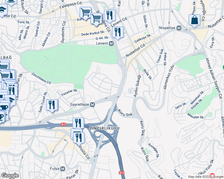 map of restaurants, bars, coffee shops, grocery stores, and more near 6 Kore Şehitleri Caddesi in Şişli