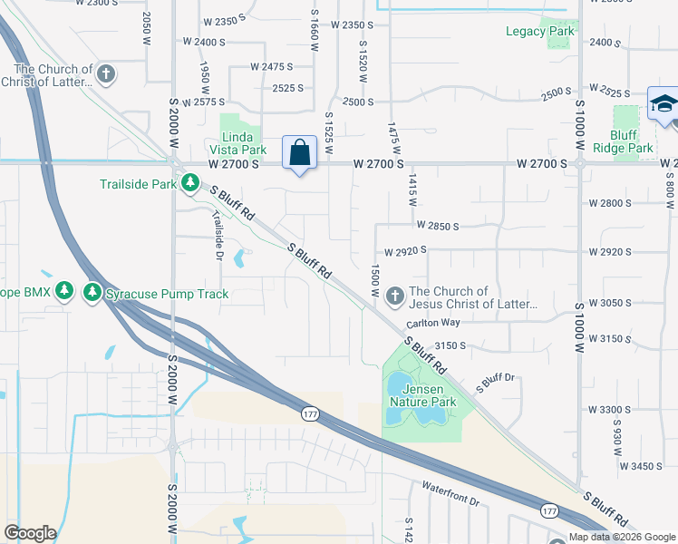 map of restaurants, bars, coffee shops, grocery stores, and more near 2955 South Bluff Road in Syracuse