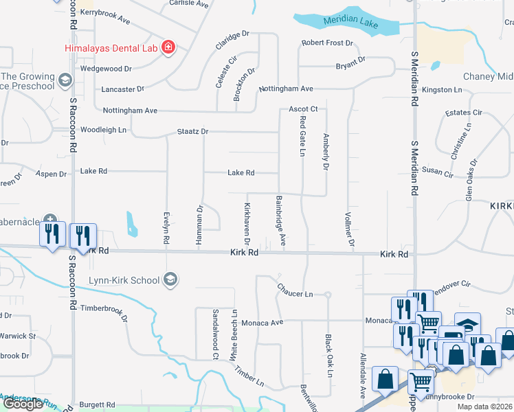 map of restaurants, bars, coffee shops, grocery stores, and more near 3936 Brandomyne Avenue in Youngstown