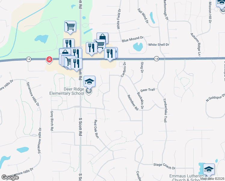 map of restaurants, bars, coffee shops, grocery stores, and more near 1503 Silver Linden Ct in Fort Wayne