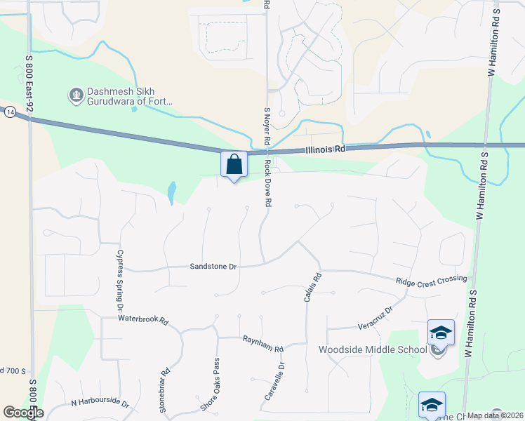 map of restaurants, bars, coffee shops, grocery stores, and more near 1501 Galapagos Drive in Fort Wayne