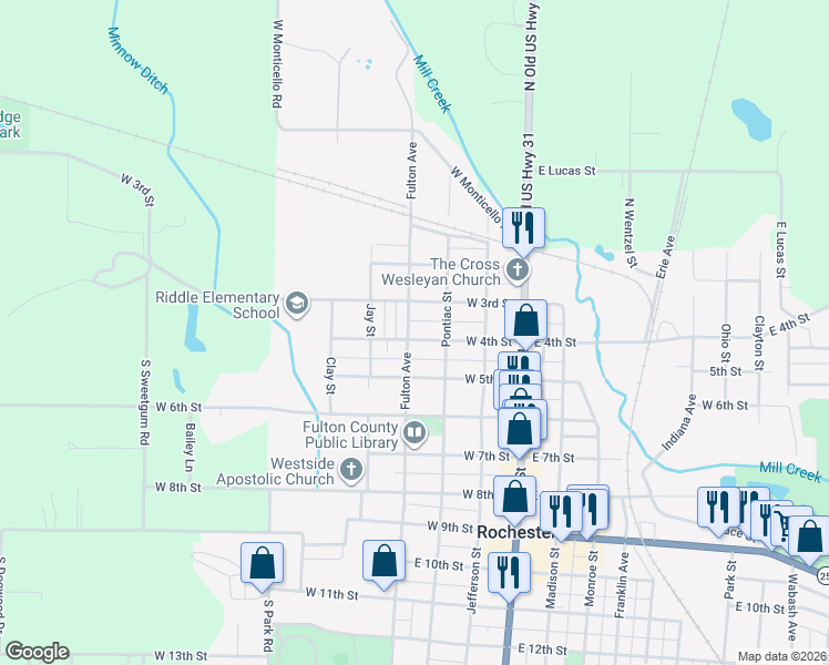 map of restaurants, bars, coffee shops, grocery stores, and more near 301 Fulton Avenue in Rochester