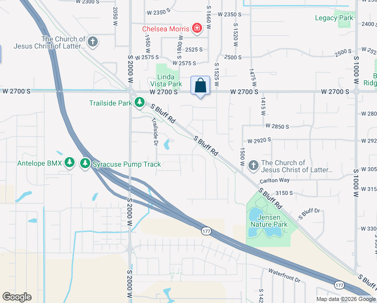 map of restaurants, bars, coffee shops, grocery stores, and more near Syracuse Trail in Syracuse