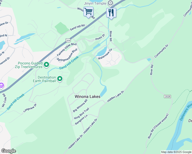 map of restaurants, bars, coffee shops, grocery stores, and more near 2084 Big Winona Road in East Stroudsburg