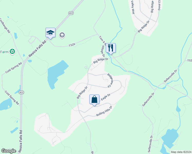 map of restaurants, bars, coffee shops, grocery stores, and more near 2691 Majestic Court in East Stroudsburg