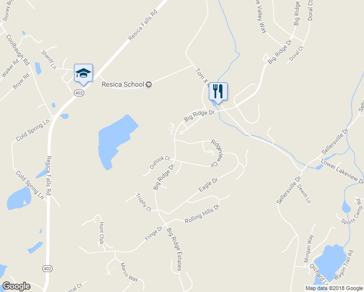 map of restaurants, bars, coffee shops, grocery stores, and more near 110 Ridgeview Circle in East Stroudsburg