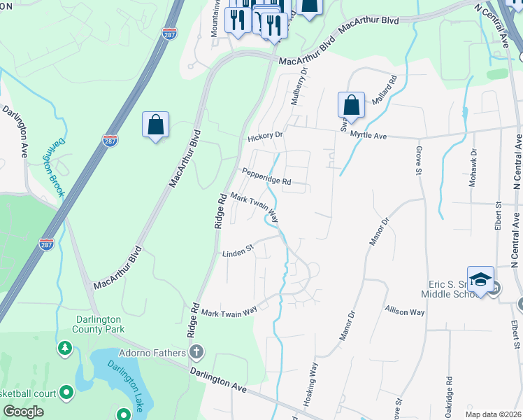 map of restaurants, bars, coffee shops, grocery stores, and more near 506 Quince Court in Mahwah