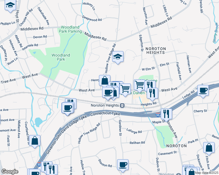 map of restaurants, bars, coffee shops, grocery stores, and more near 174 Hollow Tree Ridge Road in Darien