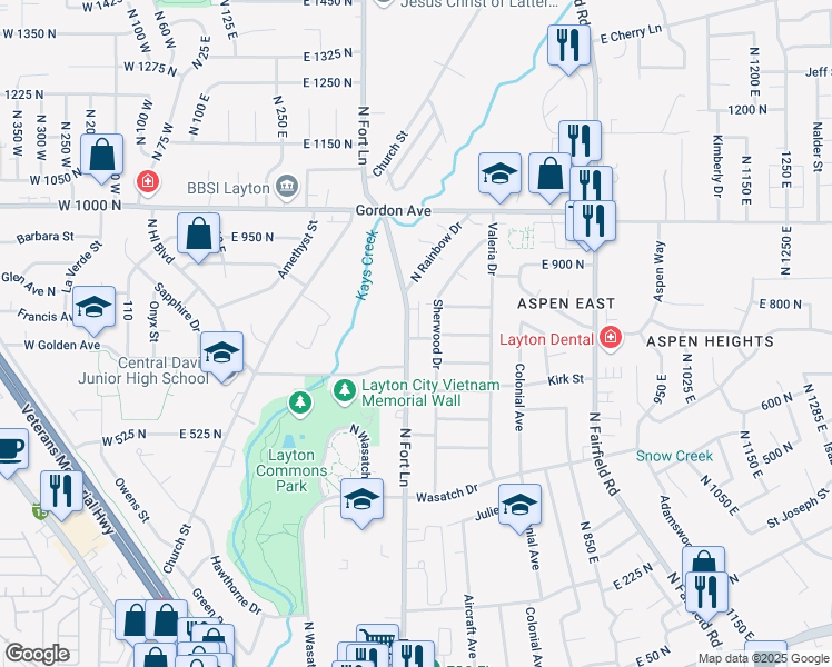 map of restaurants, bars, coffee shops, grocery stores, and more near 790 North Fort Lane in Layton
