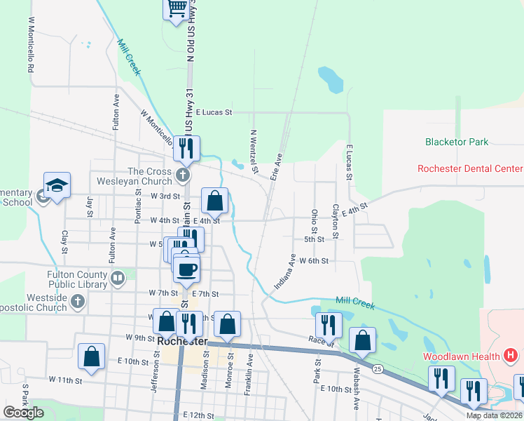 map of restaurants, bars, coffee shops, grocery stores, and more near 242 Erie Avenue in Rochester