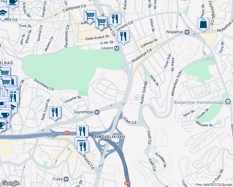 map of restaurants, bars, coffee shops, grocery stores, and more near 6 Kore Şehitleri Caddesi in Şişli