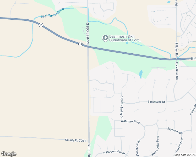 map of restaurants, bars, coffee shops, grocery stores, and more near 15304 Harrison Fields Boulevard in Fort Wayne