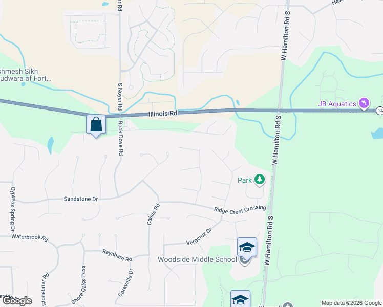 map of restaurants, bars, coffee shops, grocery stores, and more near 13522 Slate Ridge Court in Fort Wayne