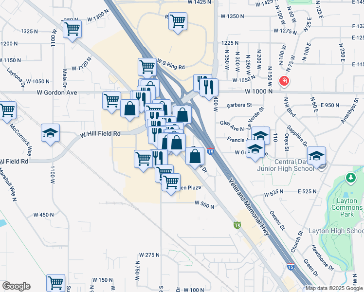 map of restaurants, bars, coffee shops, grocery stores, and more near 730 North Main Street in Layton
