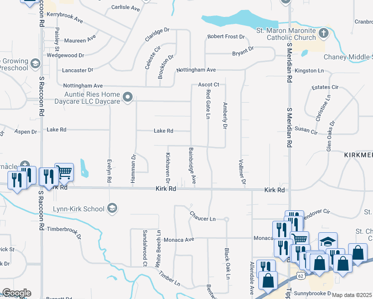 map of restaurants, bars, coffee shops, grocery stores, and more near 2806 Bainbridge Avenue in Youngstown