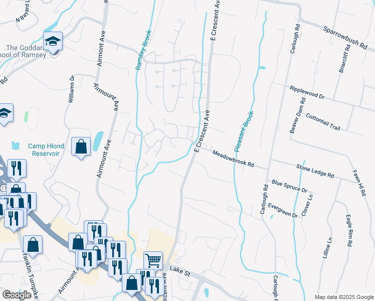 map of restaurants, bars, coffee shops, grocery stores, and more near 373 Cambridge Drive in Ramsey
