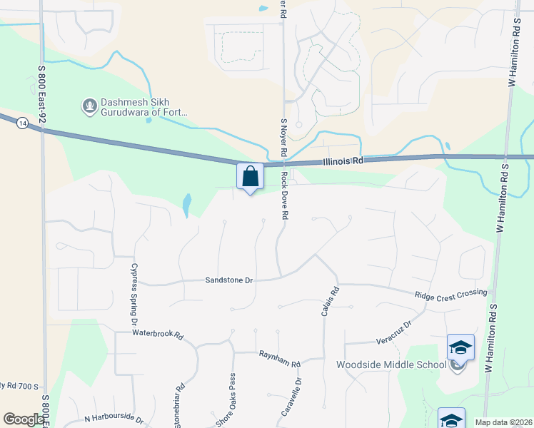 map of restaurants, bars, coffee shops, grocery stores, and more near 1501 Galapagos Drive in Fort Wayne