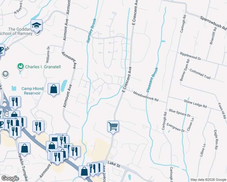 map of restaurants, bars, coffee shops, grocery stores, and more near 359 Cambridge Drive in Ramsey