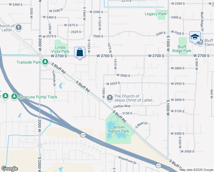 map of restaurants, bars, coffee shops, grocery stores, and more near 1469 West 2920 South in Syracuse