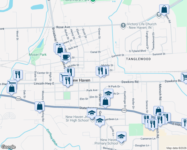 map of restaurants, bars, coffee shops, grocery stores, and more near 1211 Hartzell Street in New Haven