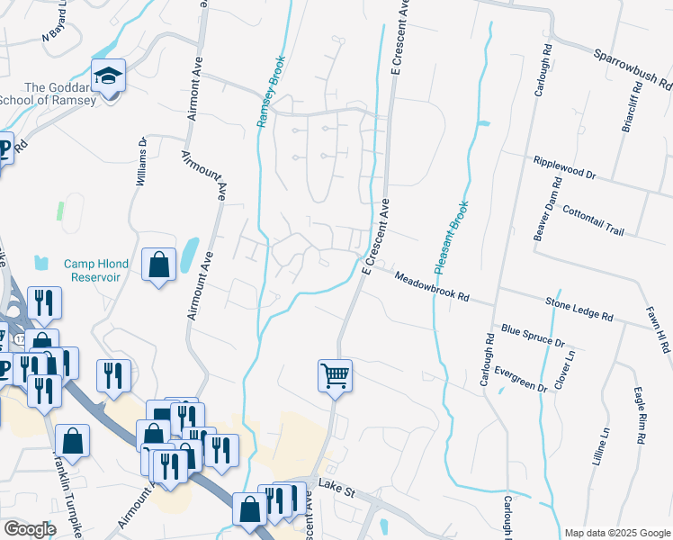 map of restaurants, bars, coffee shops, grocery stores, and more near 357 Cambridge Drive in Ramsey