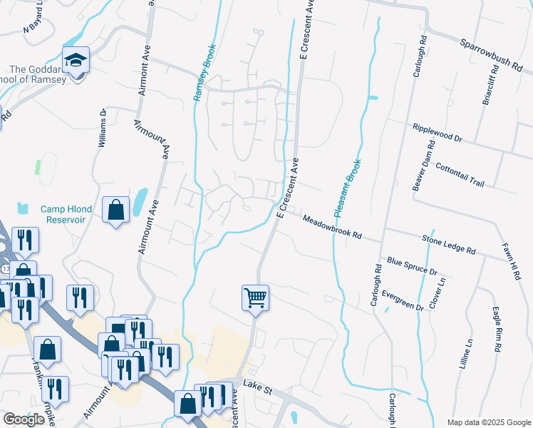 map of restaurants, bars, coffee shops, grocery stores, and more near 725 East Crescent Avenue in Ramsey