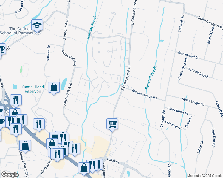 map of restaurants, bars, coffee shops, grocery stores, and more near 363 Cambridge Drive in Ramsey