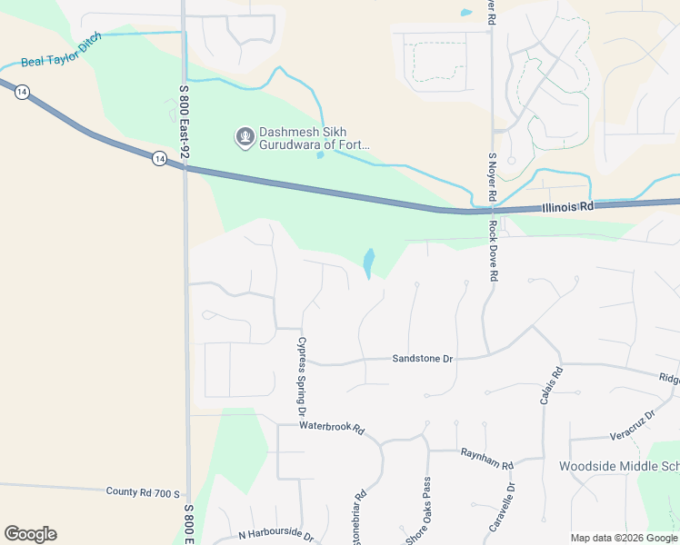 map of restaurants, bars, coffee shops, grocery stores, and more near 14830 Blue Reef Drive in Fort Wayne