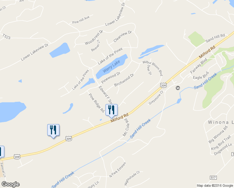 map of restaurants, bars, coffee shops, grocery stores, and more near 117 Aspen Circle in East Stroudsburg