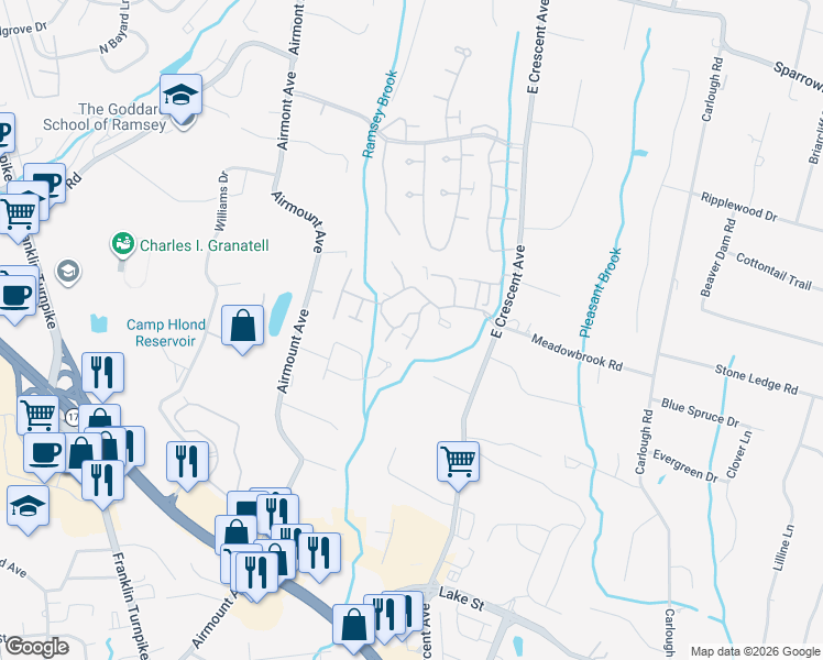 map of restaurants, bars, coffee shops, grocery stores, and more near 294 Coventry Court in Ramsey