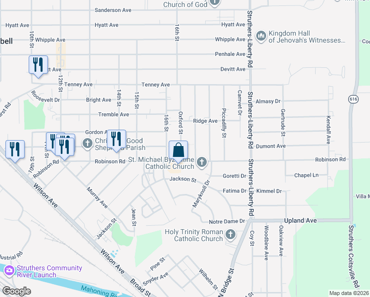 map of restaurants, bars, coffee shops, grocery stores, and more near 27 Oxford Street in Campbell