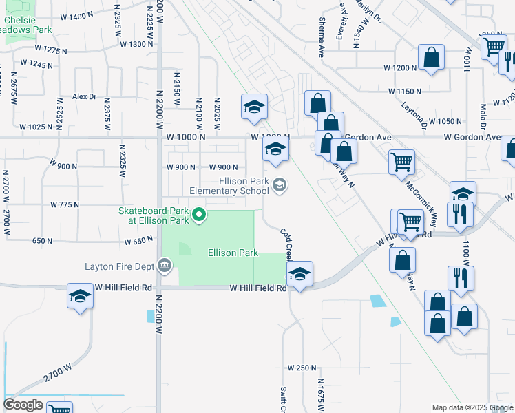 map of restaurants, bars, coffee shops, grocery stores, and more near 777 Cold Creek Way in Layton