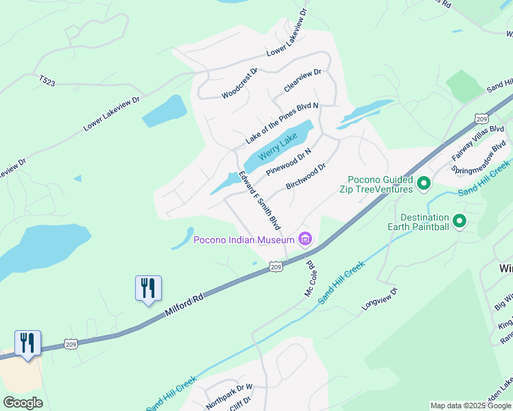 map of restaurants, bars, coffee shops, grocery stores, and more near 153 Edward F Smith Boulevard in East Stroudsburg
