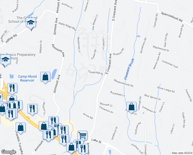 map of restaurants, bars, coffee shops, grocery stores, and more near 363 Cambridge Drive in Ramsey