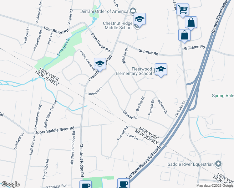 map of restaurants, bars, coffee shops, grocery stores, and more near 38 Midway Road in Spring Valley