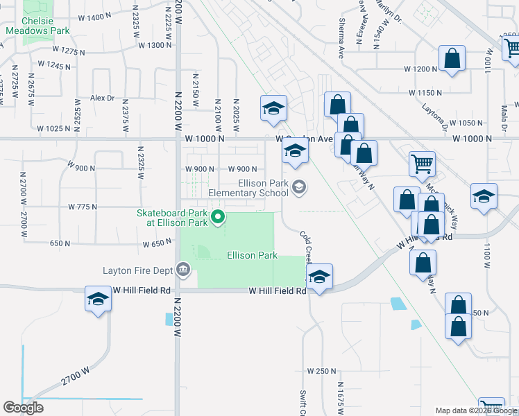 map of restaurants, bars, coffee shops, grocery stores, and more near 779 North 1925 West in Layton