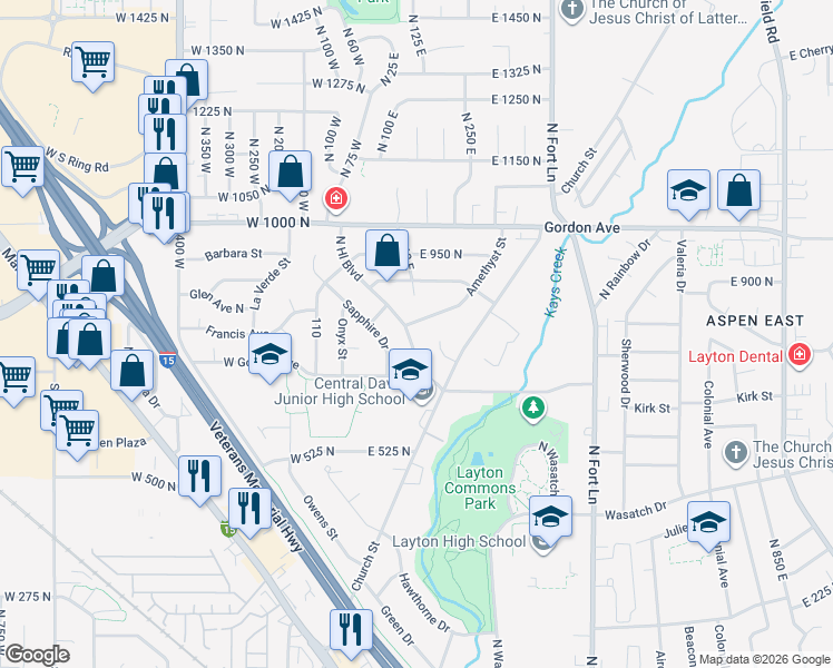 map of restaurants, bars, coffee shops, grocery stores, and more near 744 Hill Boulevard in Layton