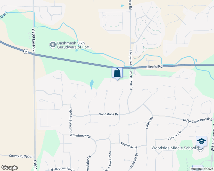 map of restaurants, bars, coffee shops, grocery stores, and more near 1500 Blackfoot Court in Fort Wayne