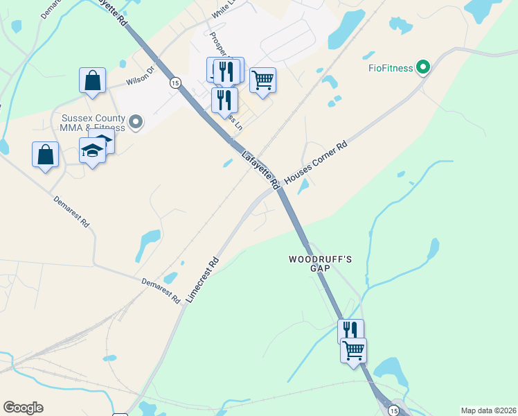 map of restaurants, bars, coffee shops, grocery stores, and more near 308 Houses Corner Road in Sparta