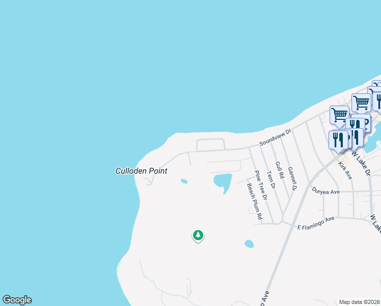 map of restaurants, bars, coffee shops, grocery stores, and more near 167 Soundview Drive in Montauk