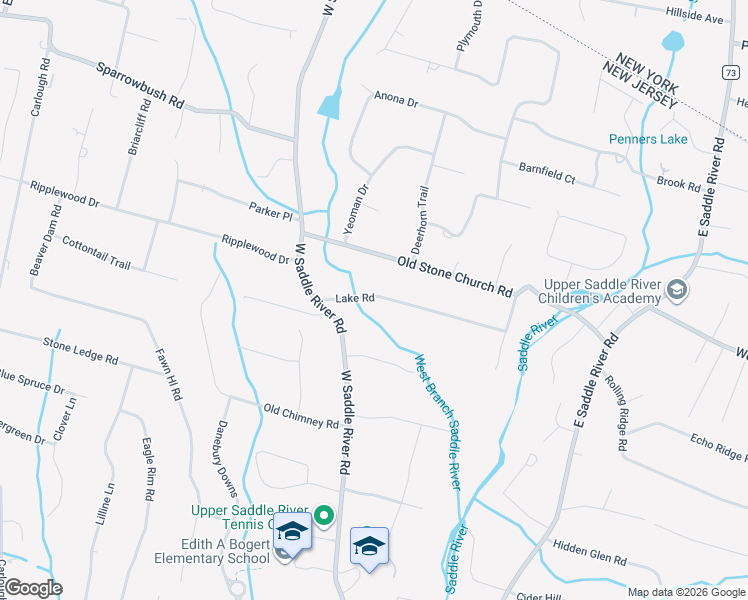 map of restaurants, bars, coffee shops, grocery stores, and more near 11 Lake Road in Upper Saddle River