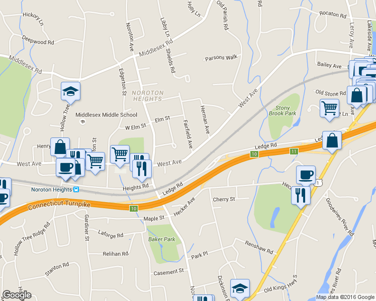 map of restaurants, bars, coffee shops, grocery stores, and more near 3 Fairfield Avenue in Darien