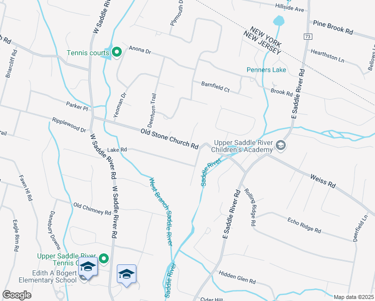 map of restaurants, bars, coffee shops, grocery stores, and more near 64 Old Stone Church Road in Upper Saddle River