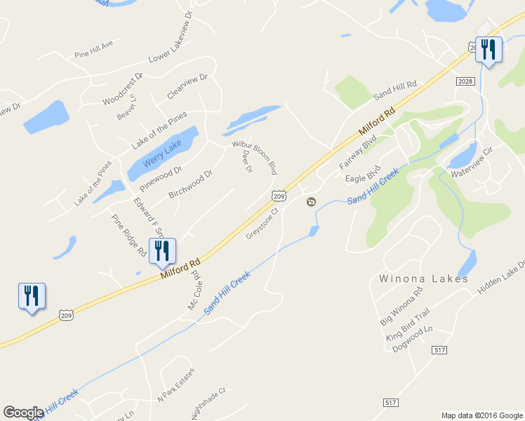 map of restaurants, bars, coffee shops, grocery stores, and more near Rte 209 in East Stroudsburg