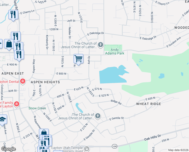 map of restaurants, bars, coffee shops, grocery stores, and more near 803 Rouche Way in Layton