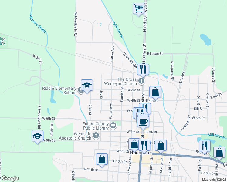 map of restaurants, bars, coffee shops, grocery stores, and more near 301 Fulton Avenue in Rochester