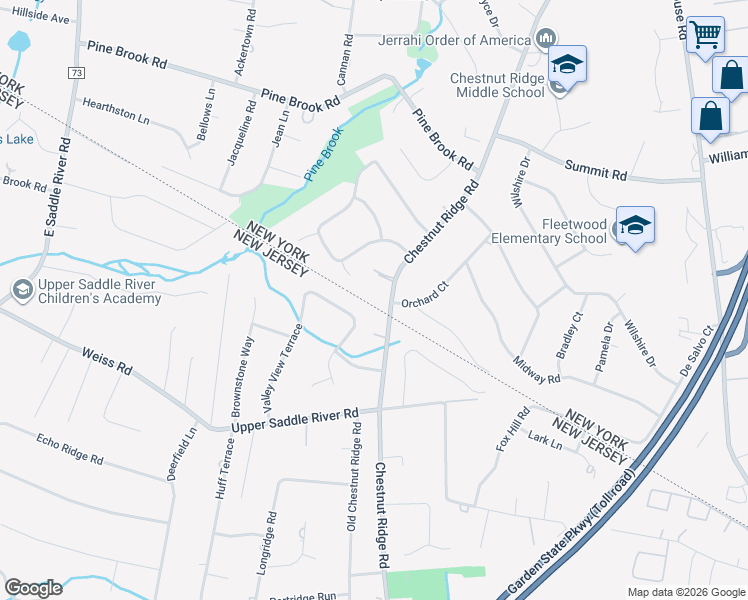 map of restaurants, bars, coffee shops, grocery stores, and more near 1019 Chestnut Ridge Road in Spring Valley