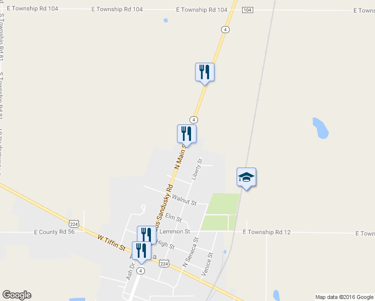 map of restaurants, bars, coffee shops, grocery stores, and more near 591 North Main Street in Attica