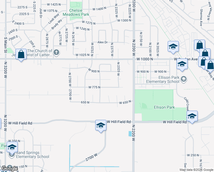 map of restaurants, bars, coffee shops, grocery stores, and more near 2412 775 North in Layton